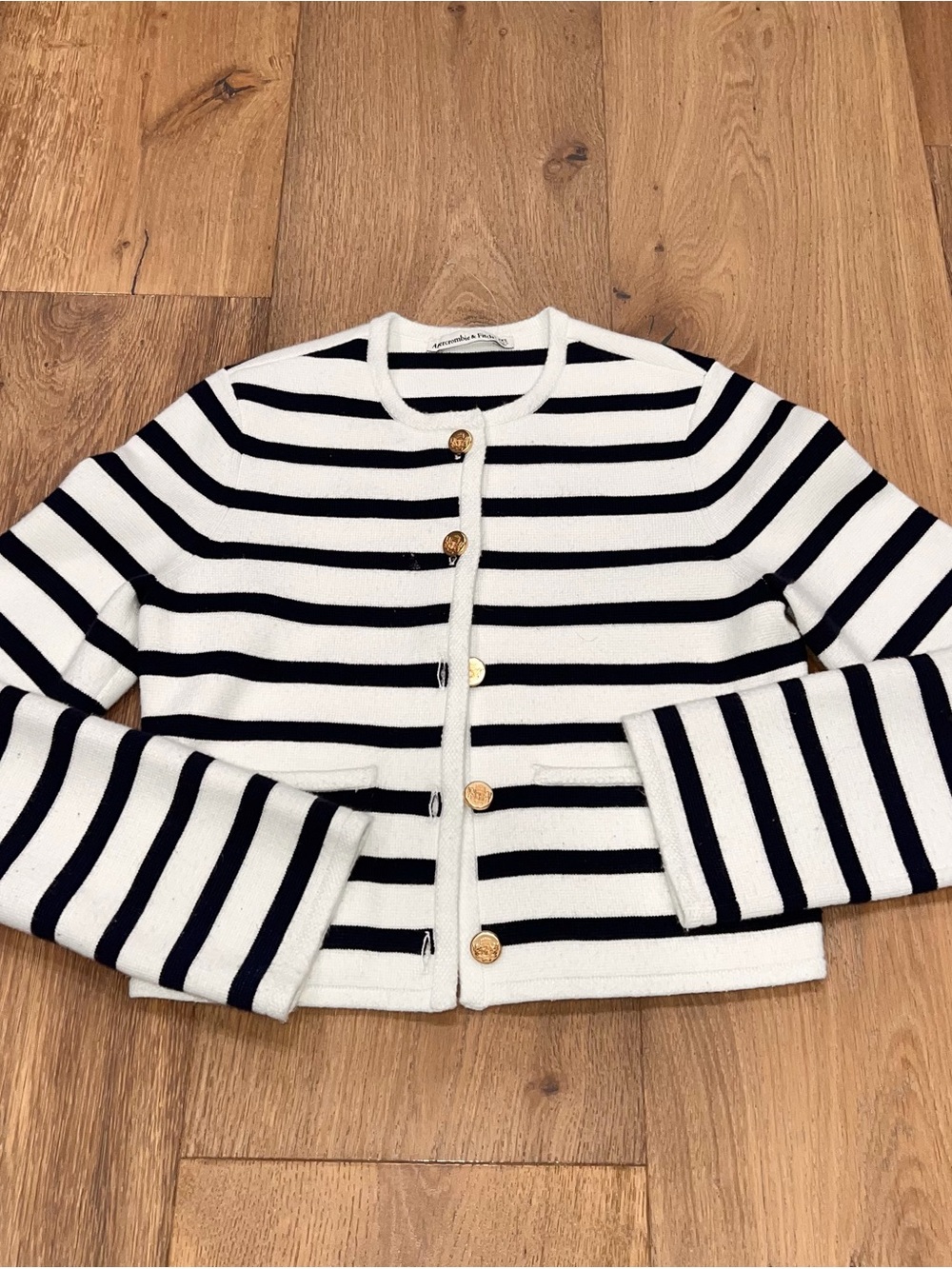 Abercrombie & Fitch Navy and White Striped Sweater Top